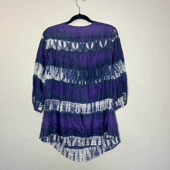 Calypso St. Barth For Target Blouse Women's XL Purple White Silk Top Blouse - Picture 4 of 6